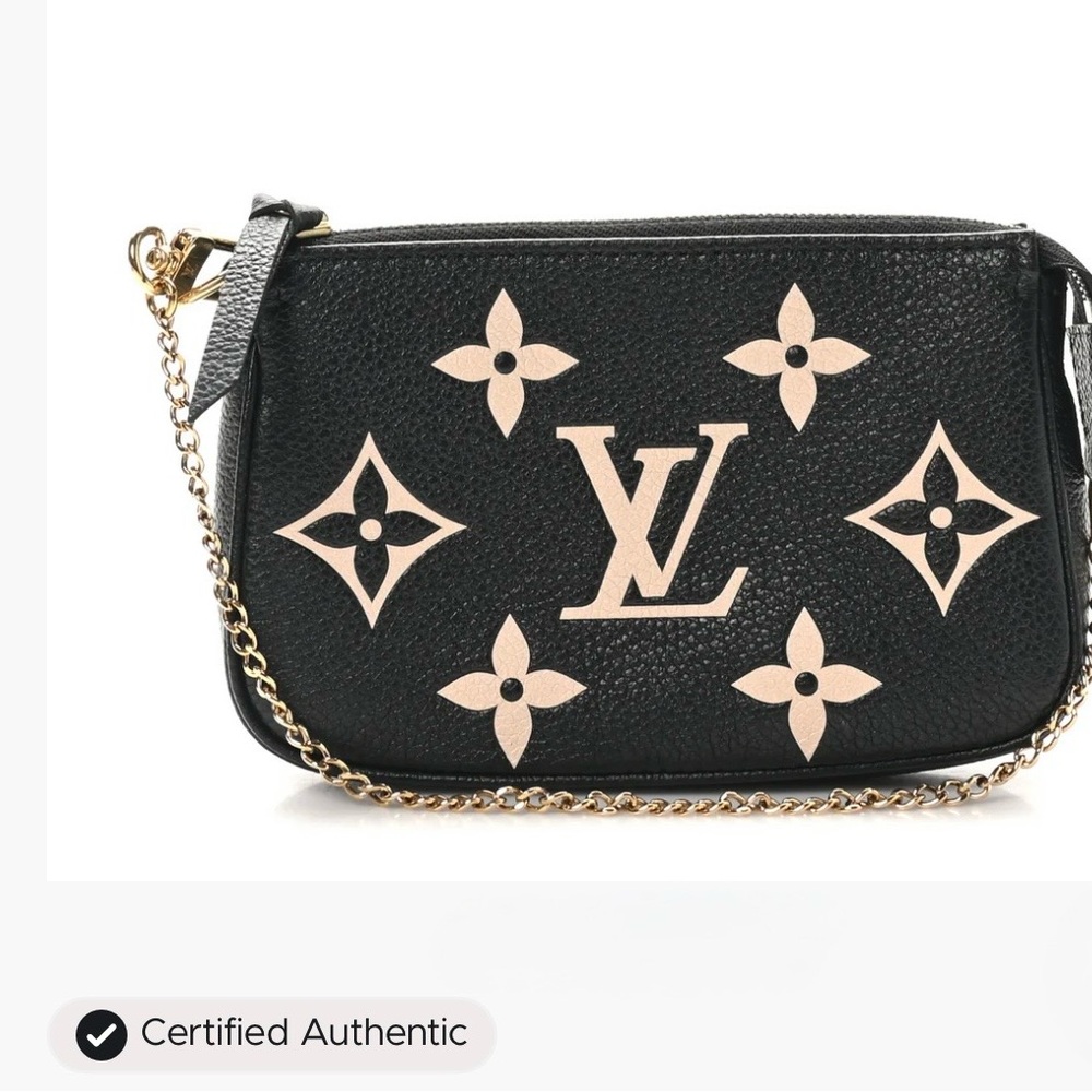 Louis Vuitton Black & Pale Pink Monogram Mini Pochette with Gold Chain